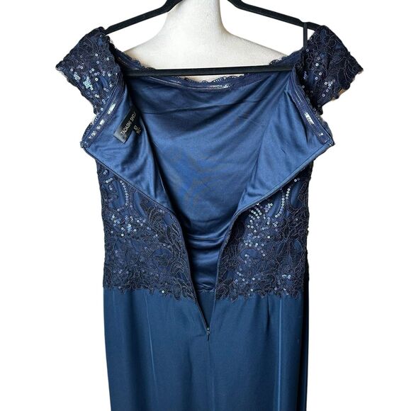 Tadashi Shoji Navy Blue Sequin Evening Gown Formal Dress 10 | Modest Wedding - Picture 4 of 10